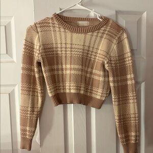 Altar'd State Plaid Beige Cropped Sweater